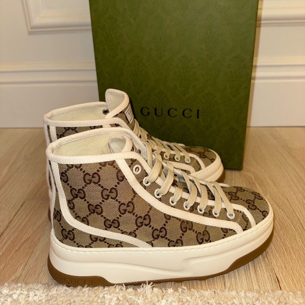 Gucci GG Logo 1977 Tennis Platform High-Top Sneakers